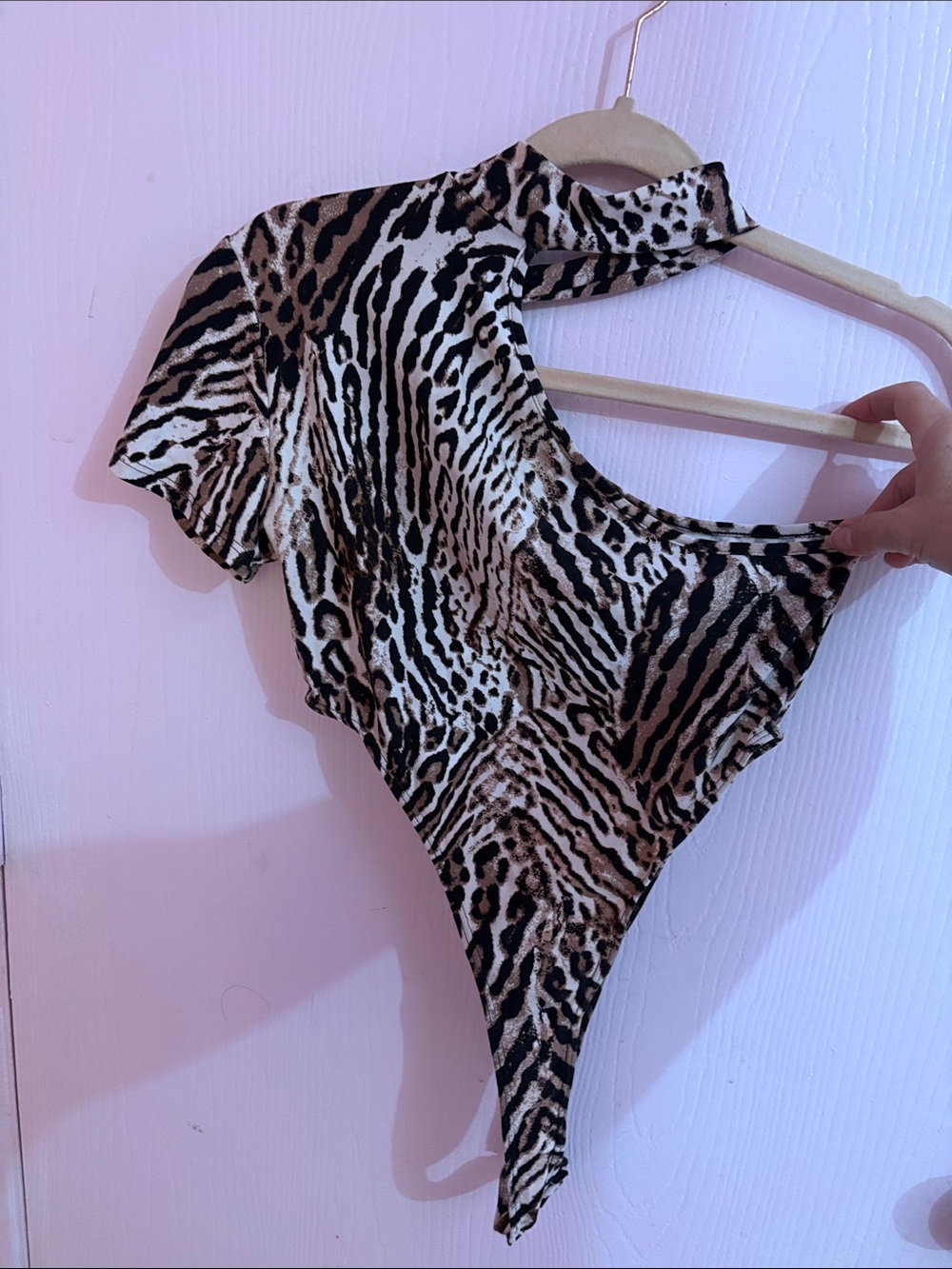 Fashion Nova high waisted Animal-Print One-Piece Bodysuit - Black, White, Brown